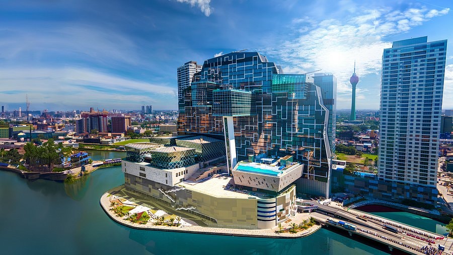 Colombo's modern skyline beside Beira Lake